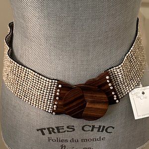 COPY - Women's Hand-Beaded Cream Belt with Wooden Buckle
